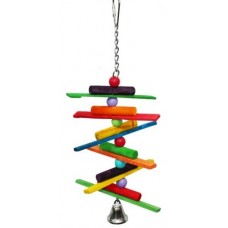 Hanging wood spiral stick bird toy